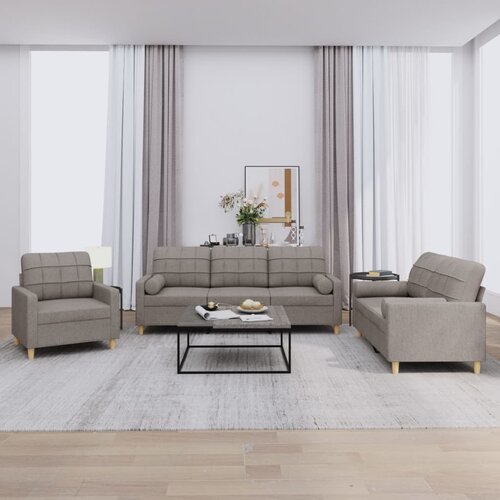  3-dijelni set sofa s jastucima smeđesivi od tkanine Cijene