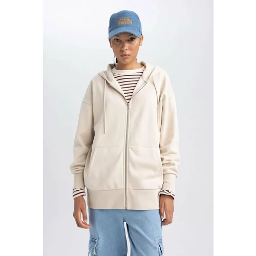 Defacto Oversize Fit Hooded Thick Sweatshirt Fabric Cardigan