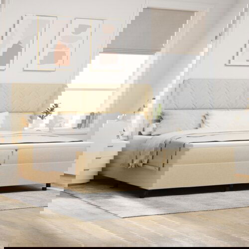 Box Spring krevet s madracem - Krem - 200x200 cm Tkanina Cijene