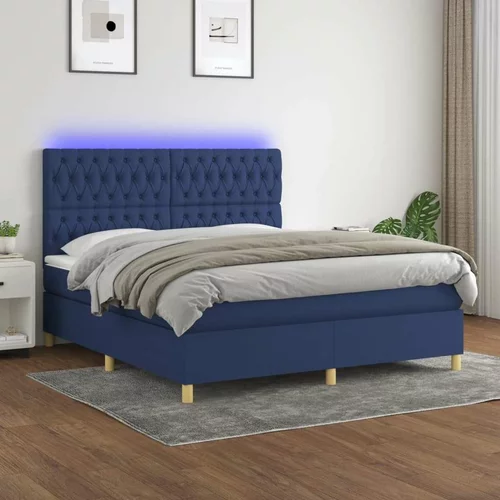  Box spring postelja z vzmetnico LED modra 180x200 cm blago, (20999416)
