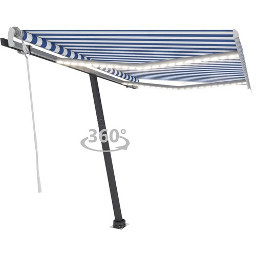 vidaXL tenda na ručno uvlačenje s LED svjetlom 300x250 cm plavo-bijela Cijene