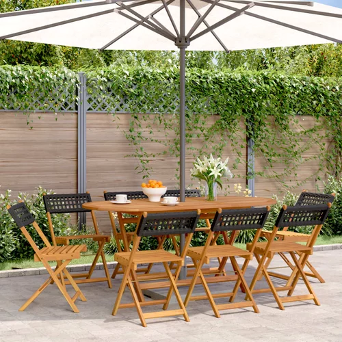 vidaXL Zložljivi vrtni stoli 8 kosov črni poli ratan in trden les