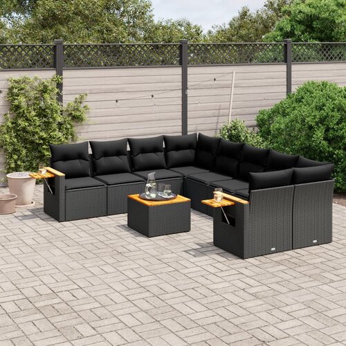 VidaXL 9-dijelni set vrtnih sofa s jastucima crni od poliratana Slike