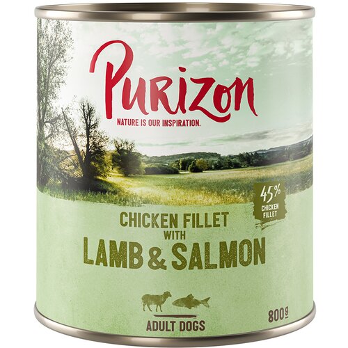 Purizon Varčno pakiranje 24 x 800 g - brez žit - Jagnjetina &amp;amp; losos s krompirjem in hru&amp;scaron;ko Slike
