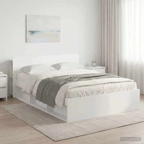  Okvir kreveta s pohranom Bijela 160 x 200 cm Konstruirano drvo Slike