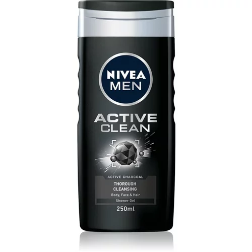 Nivea Men Active Clean gel za prhanje za telo, obraz in lase 250 ml za moške