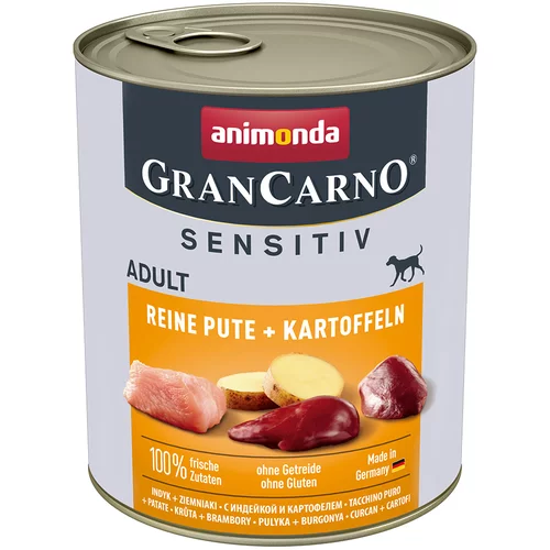 Animonda Varčno pakiranje GranCarno Adult Sensitive 24 x 800 g - Čisti puran in krompir