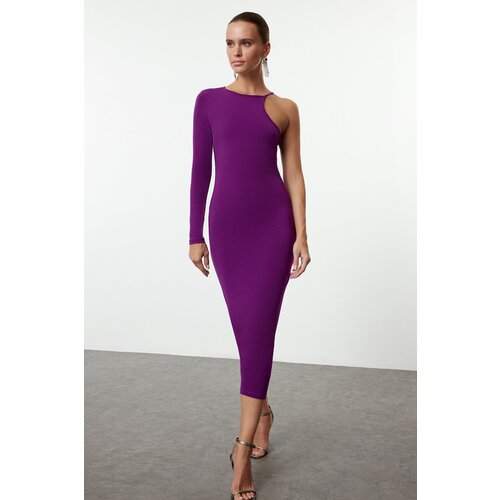 Trendyol Plum Body-Fitting Single Sleeve Knitted Dress Slike