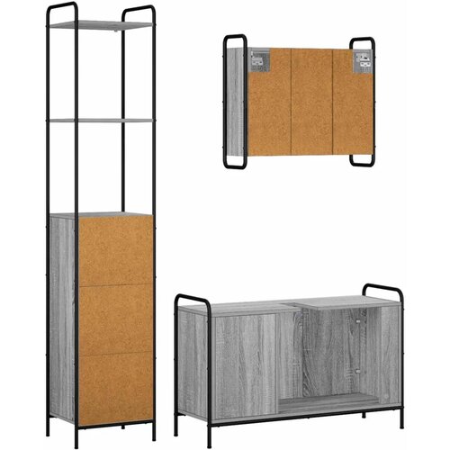  Set ormarića za kupaonicu 3 kom. Siva Sonoma 40 x 36 x 200 5 cm - Siva Sonoma Ormar s umivaonikom (3 vrata) + viseći ormar Slike