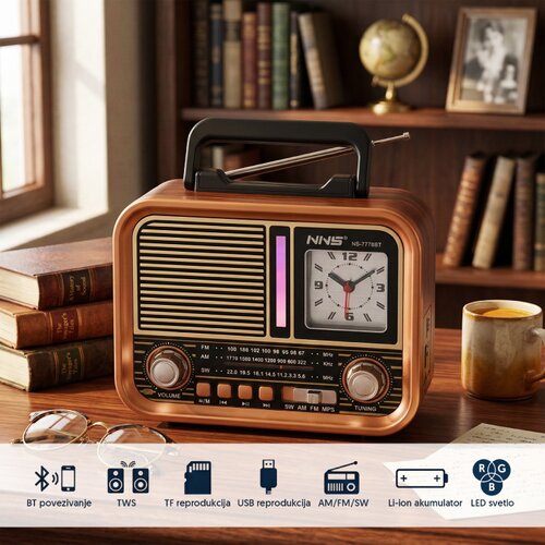  Prenosni retro RGB Bluetooth radio + sat 7778BT Slike