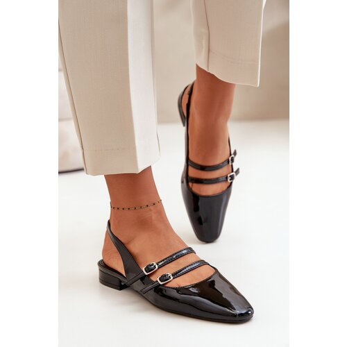 FD1 Lacquered Ballet Flats With Straps On Low Heel Black Bialettia Slike