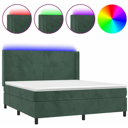vidaXL Box spring postelja z vzmetnico LED tem. zelena 180x200cm žamet, (20881983)