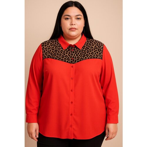 Fenzy Plus Size Bluza S Leopard Printom, Crvena Slike