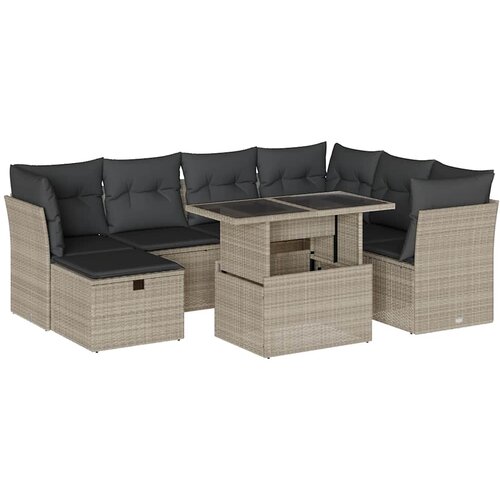 Maison Chic Seti vrtnega pohištva - Vrtna garnitura - Vrtni pohištvo set 8-delna z blazinami sv. siv poli ratan, (21799375) Cene