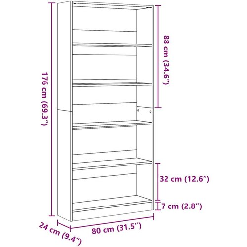 VidaXL Regal za knjige siva boja betona 80x24x176 cm konstruirano drvo Slike