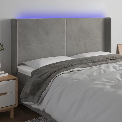 vidaXL LED posteljno vzglavje svetlo sivo 203x16x118/128 cm žamet