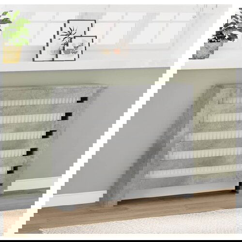 VidaXL Pokrov za radiator betonsko siv 104x20x82 cm inženirski les Slike