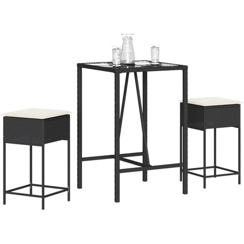  3-dijelni vrtni barski set od poliratana s jastucima crni Crna 70 x 70 x 110 cm Cene