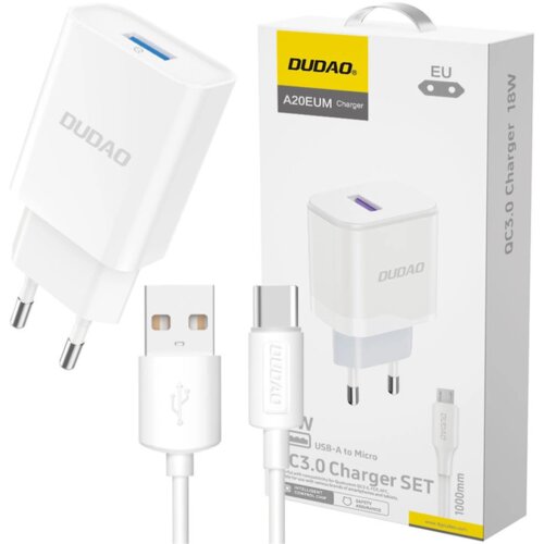 Dudao MREŽNI POLNILEC A4EU 2.1A USB-A BEL Z KABLOM USB-A-USB-C, (21834897) Cene