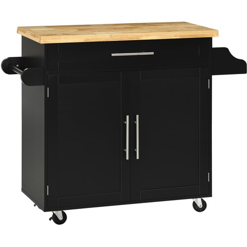 HOMCOM Kuhinjski voziček, kavčukovec in MDF &ndash; 109D x 40&Scaron; x 89V cm &ndash; črna, (5000242733) Cene
