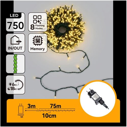 Aigostar LED spolja&amp;scaron;nji božićni lanac 750xLED/8 funkcija 78m IP44 topla bela Slike