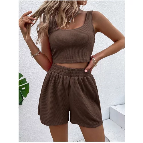 Know Women's Brown Ribbed Shorts Set