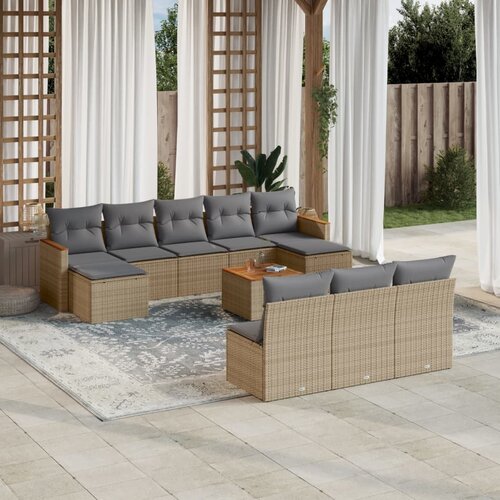 vidaXL 11-dijelni set vrtnih sofa s jastucima bež od poliratana Cijene
