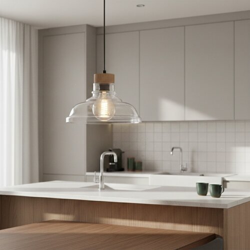  Visilica na sajli SINGLE 1xE27/60W/230V pr. 28 cm hrast Slike