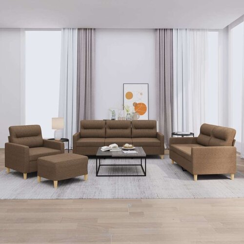  4-dijelni set sofa s jastucima smeđi od tkanine Slike