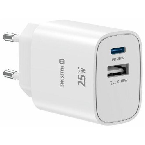 Swissten Polnilec GAN, 1XUSB-C PD 25W, 1xUSB-A, 18W, bel Slike