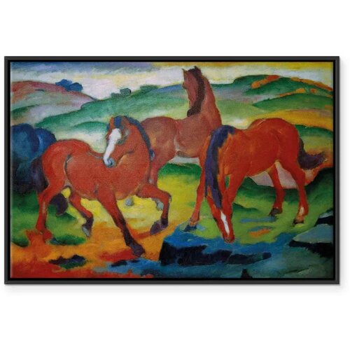  Slika - Franz Marc &amp;ndash; The Red Horses (Grazing Horses IV) 90x60 U crnom drvenom okviru Slike