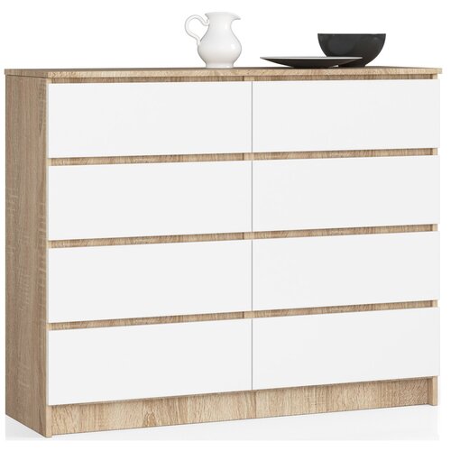 AKORD Komoda, 8 Predalov, Hrast Sonoma/Bela, (5000332214) Cene