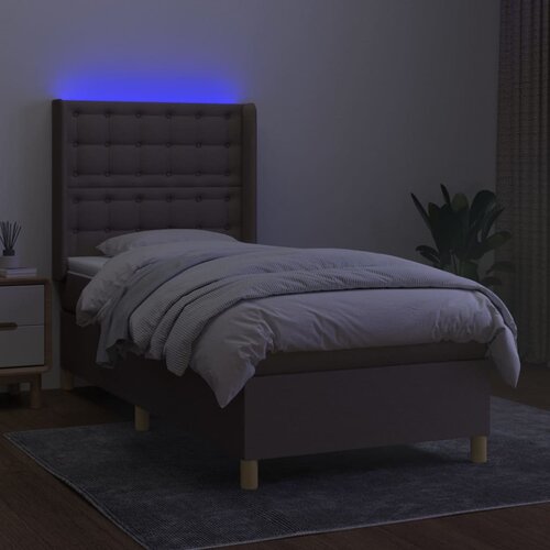  Krevet box spring s madracem LED smeđesivi 90x200 cm tkanina Slike