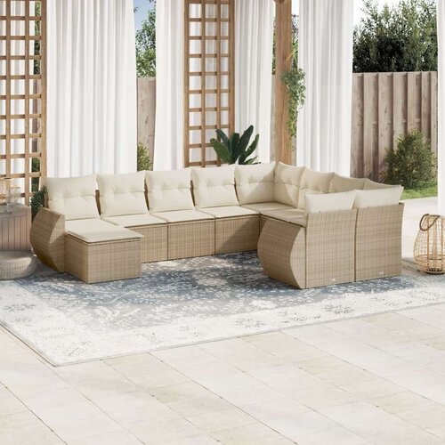 VidaXL 10-dijelni set vrtnih sofa s jastucima bež od poliratana Slike