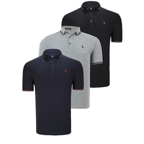 Dewberry TRIPLE SET T8586 MEN'S T-SHIRT-BLACK-NAVY-GREY Cijene