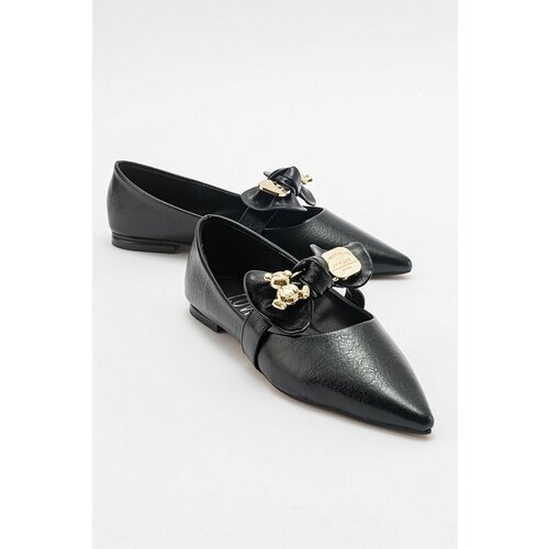 LuviShoes HELSI Black Shiny Bow Women's Flats Cene