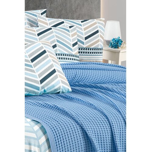 Mila Home Modro bombažno pregrinjalo 220x240 cm Waffle &amp;ndash; Slike