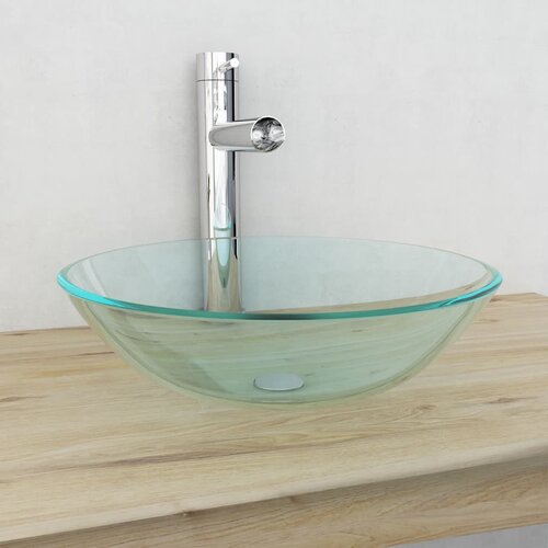 The Living Store Umivalnik Kaljeno Steklo 42 cm Prosojen - Kopalniški Umivalnik, (21751041) Cene