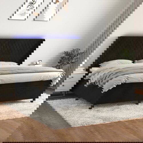 VidaXL Krevet box spring s madracem LED crni 160x200 cm bar&amp;scaron;un Slike