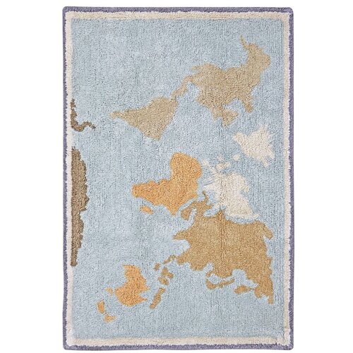 Lorena Canals Modro-bež ročno tkana pralna bombažna otro&amp;scaron;ka igralna preproga 70x100 cm Mini Worldmap &amp;ndash; Slike