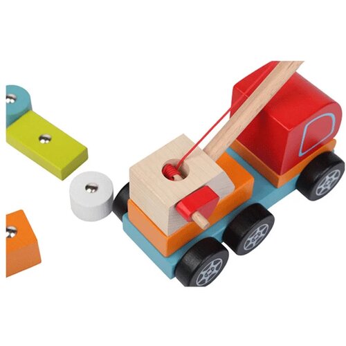 Cubika drvena igračka kamion-kran, 11 elemenata Slike