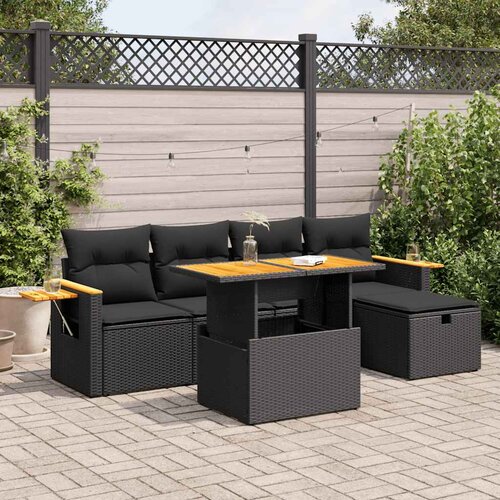 VidaXL 6-dijelni set vrtnih sofa s jastucima crni od poliratana Slike