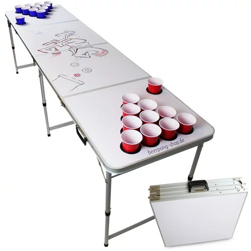 BeerCup Backspin, set sa stolom za beer pong, bijeli, DIY, ručke, držač za kuglice, 6 loptica