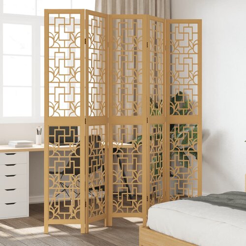 The Living Store Paravan 5-delni rjav trden les pavlovnije - Pregrada Za Prostor, (21836409) Slike