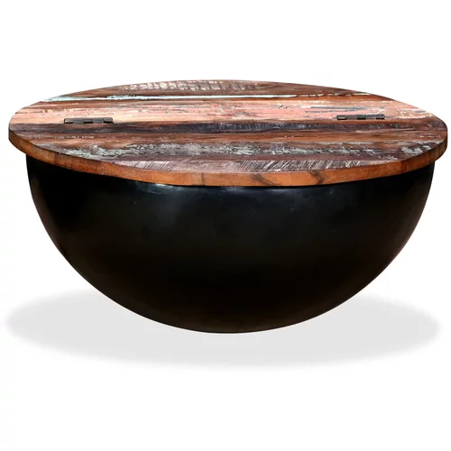 vidaXL Klubska mizica iz trdnega predelanega lesa črna oblika sklede, (20908649)