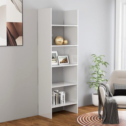 VidaXL Knjižna omara visok sijaj bela 60x35x180 cm iverna plo&amp;scaron;ča Slike