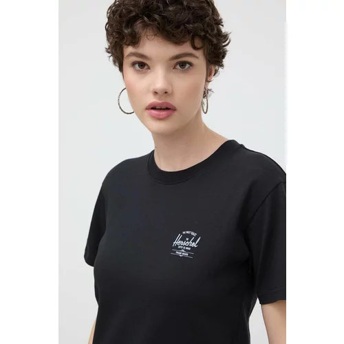 Herschel Bombažna kratka majica ženski, črna barva