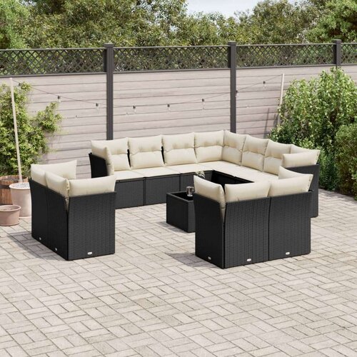 VidaXL 12-dijelni set vrtnih sofa od poliratana s jastucima crni Slike