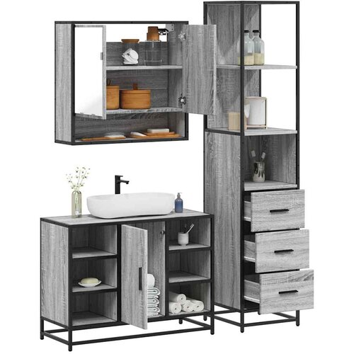 vidaXL kopalniško pohištvo 3 kosi siva sonoma inženirski les Cene