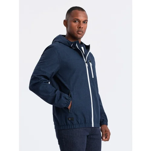 Ombre Men's lightweight sports jacket with fleece lining - navy blue